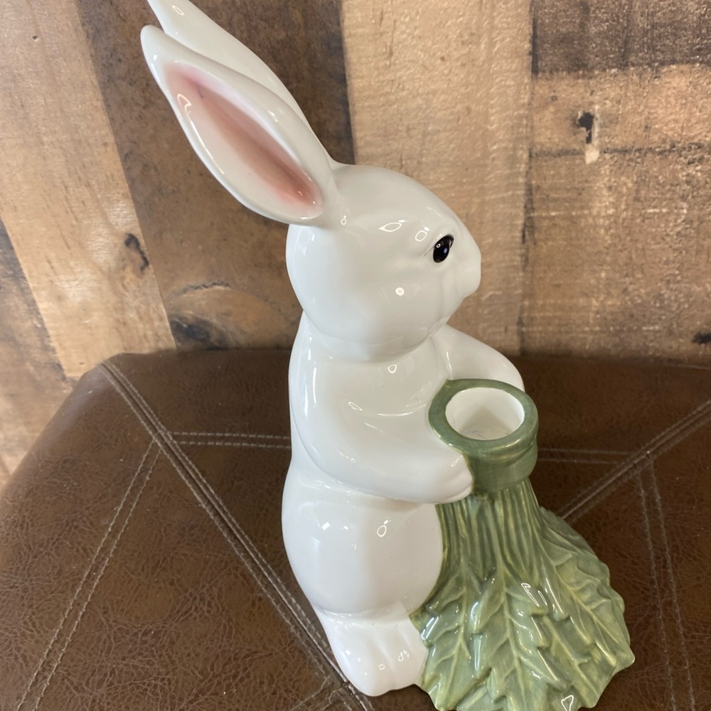 Vintage Department 56 Ceramic Cabbage Bunny Taper Candle Holder Easter Spring - Picture 3 of 7